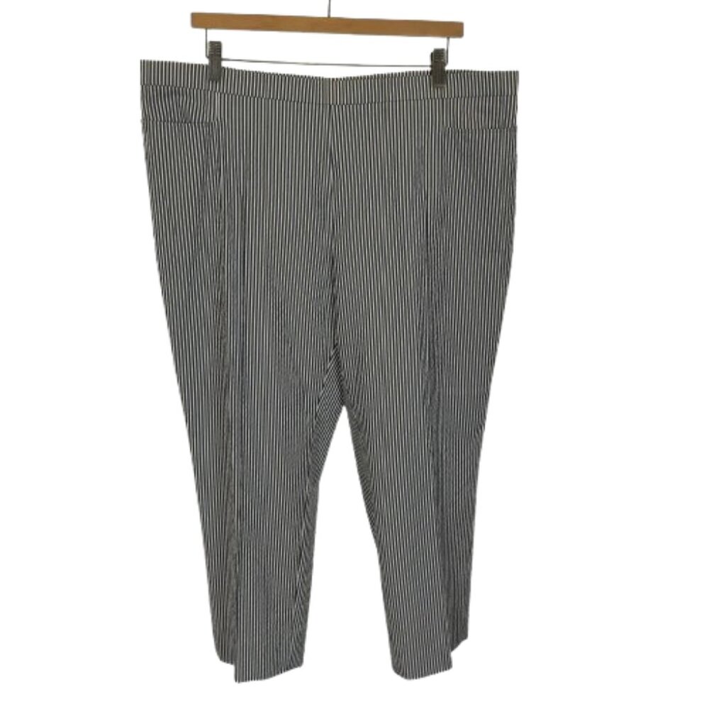 Akris Punto Womens Size 16 16x25 Slate Blue Ivory Seersucker Stripe Cropped Pant